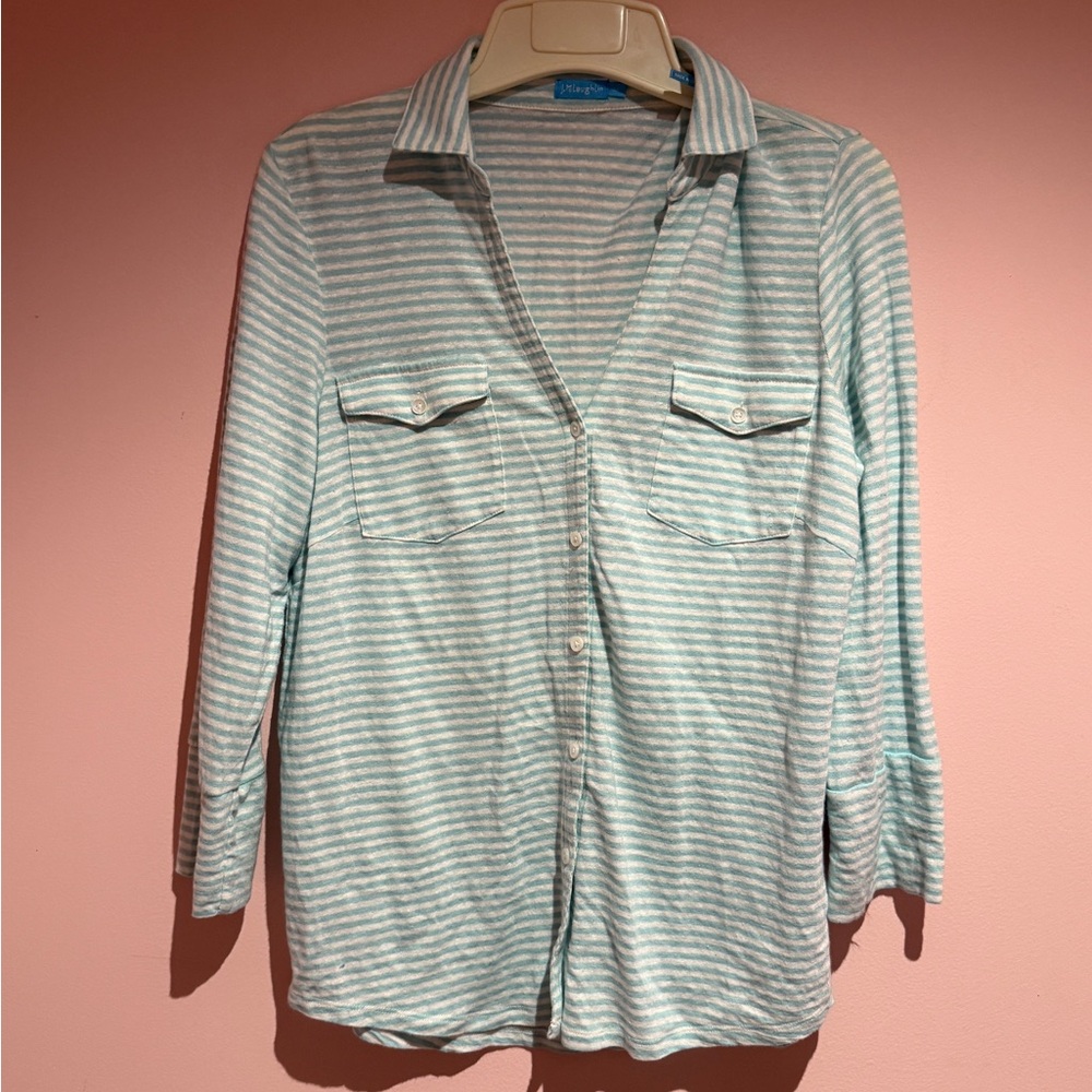 J. McLaughlin blue soft striped casual top